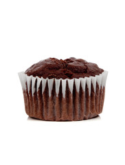 A chocolate muffin on white