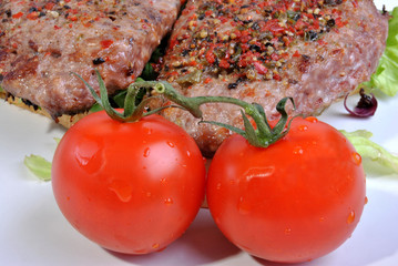 fresh peppered lamb grill steak and organic tomato