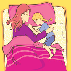 girl sleeping with her mother
