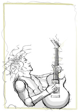 pencil sketching of guitarist