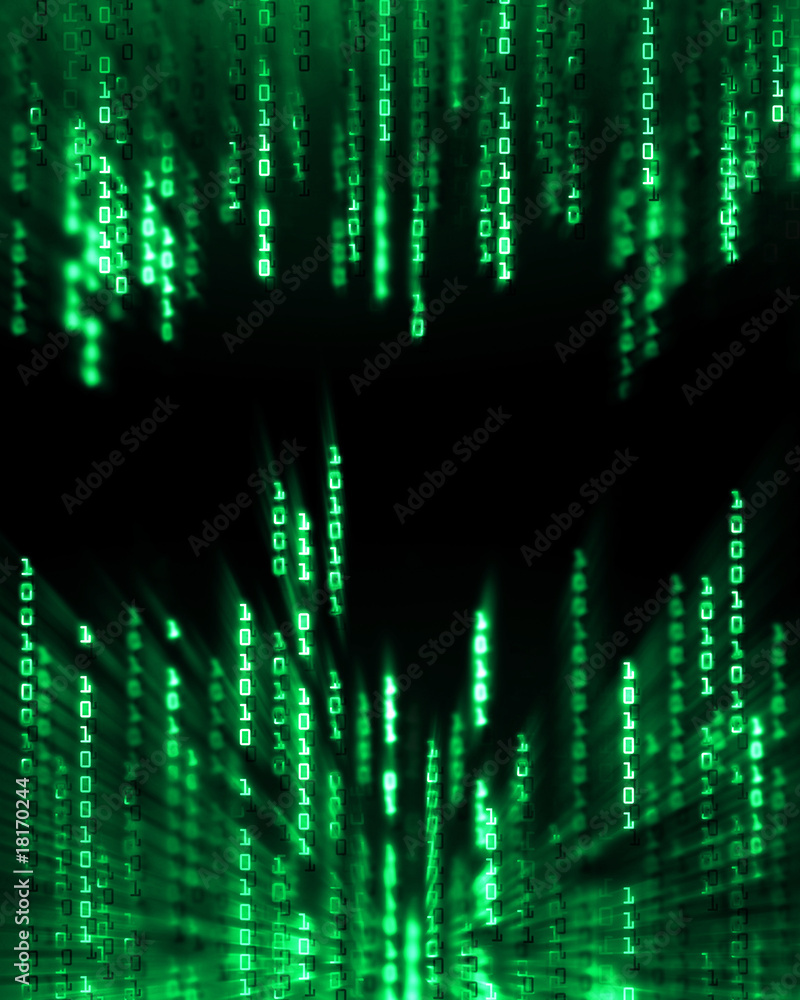 Fototapete binary code data flowing on display