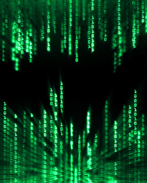 Binary code data flowing on display