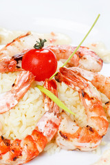 king tiger prawn shrimp with rice.