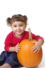 Fototapeta na wymiar girl with a pumpkin, isolated on white