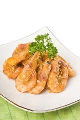 Deep Fried Shrimps Garnished with Parsley