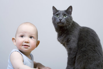 The child and cat