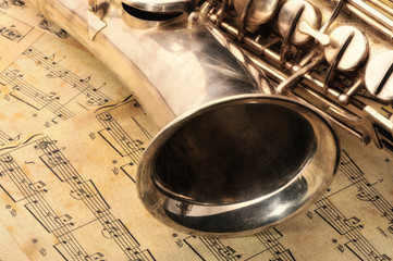 Old saxophone and notes