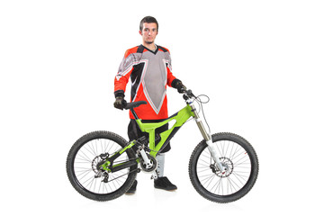 Fototapeta premium Person with a mountain bike isolated on white