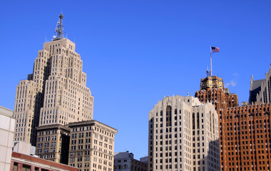 Tall historic buildings in Detroit