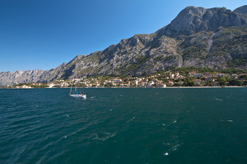 Settlement at the foot of the mountains, Kotor's bay, Montenegro