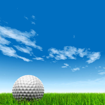 High resolution 3d white golf ball in green grass background