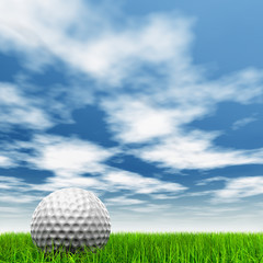 High resolution 3d white golf ball in green grass background