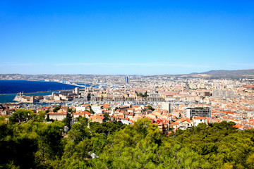 Aerial view of Marseille City and harbor
