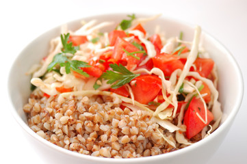 Boiled buckwheat with salad