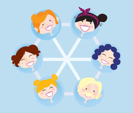 Network social group. CARTOON VECTOR ILLUSTRATION.