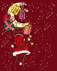 santa claus climbing to the moon