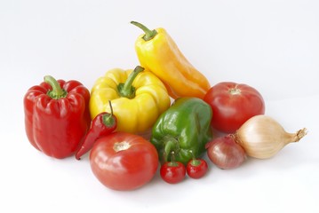 papricas ,onions and tomatoes