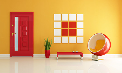 red and orange home entry foyer