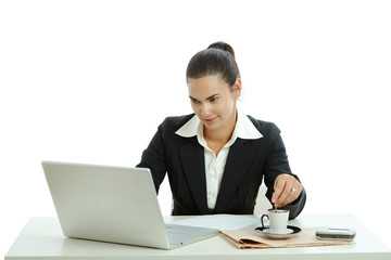 Businesswoman stirring coffee