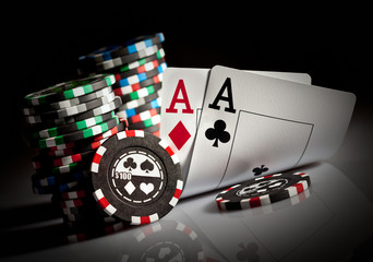gambling chips and aces - 18213077