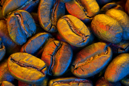 Coffee beans colorful. Macro