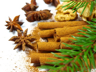 Star anise, walnuts and cinnamon