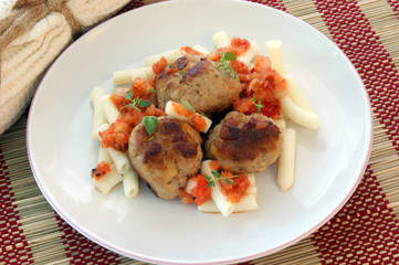 rissole with pasta and home made tomato sauce