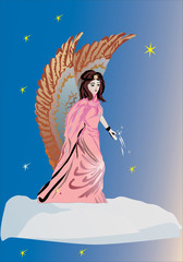 angel in sky with stars