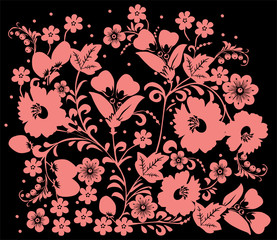 pink on black bunch of flowers