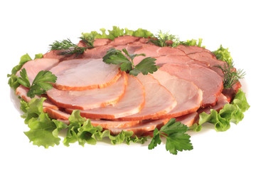 Plate of ham and beef slices