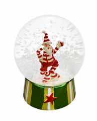 Transparent glass ball with Santa Claus and snow inside isolated