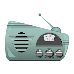Light green retro radio set isolated over white