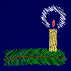 hatched christmas candle on coniferous twig