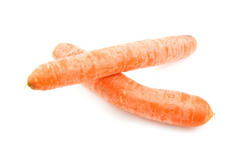 Two fresh orange carrot over white background