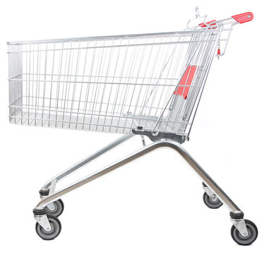 metal shopping trolley isolated on white background
