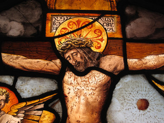 The Crucifixion Of Christ Medieval Stained Glass Panel