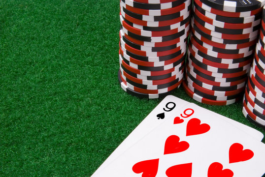 par of nines and some poker chips