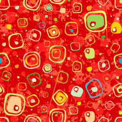 Seamless vintage pattern from rough squares and spots paint.