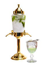 Absinthe liqueur with ice and mint