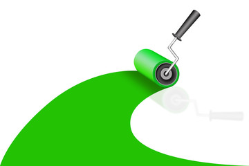 A roller dyes a green color