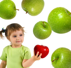 Little girl with ripe red apple