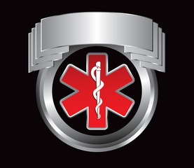 Caduceus medical symbol in silver crest
