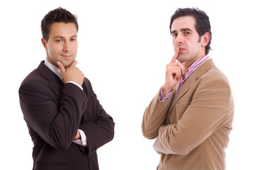 Portrait of two young business man, isolated on white background
