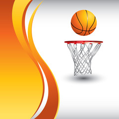 Basketball on vertical orange wave background