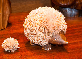 Handmade wooden hedgehogs