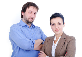 Two positive confident people, female and male