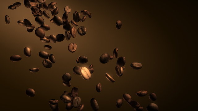 Coffee beans flow in slow motion