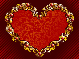 Valentine's Day background with gold filigree and rubies
