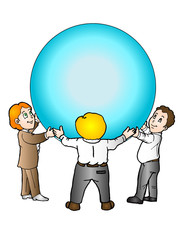 business people holding blue sphere