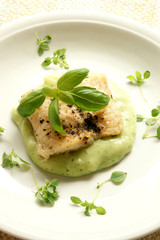greek sea bream fillet with mashed potatoes and basil